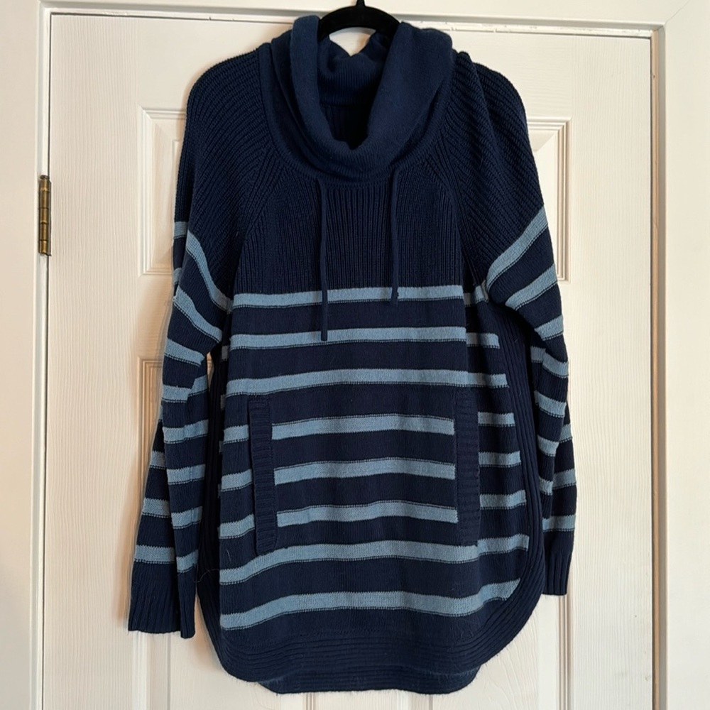 Large Lisa and Rose blue stripped cowl neck sweater